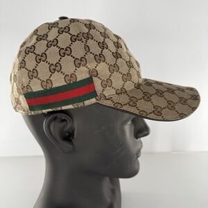 Gucci Original GG canvas baseball cap brown with web green red Stripe Med M 58cm
